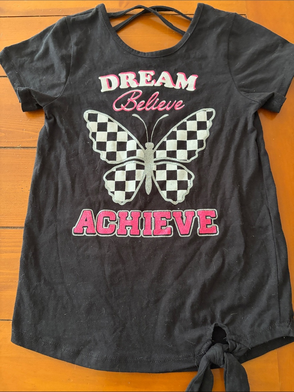 Kids Black 'Dream Believe Achieve' Graphic Butterfly Tee